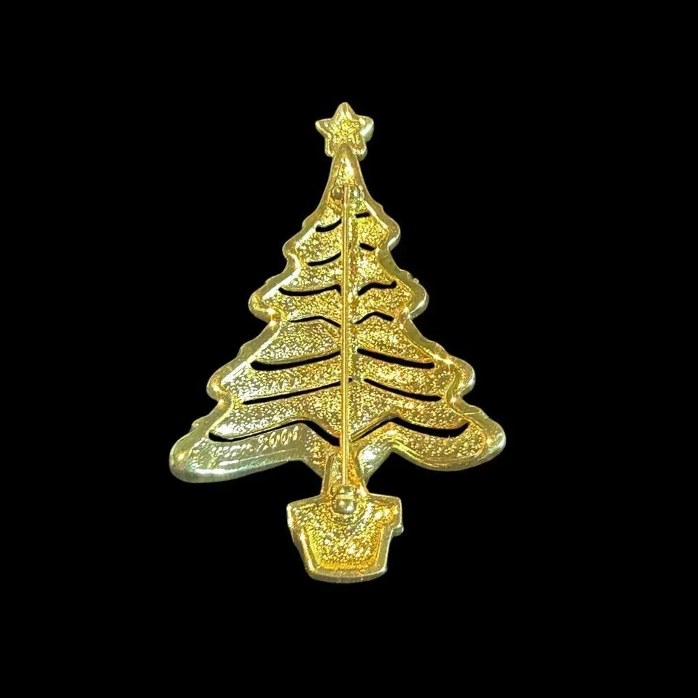 Swarovski 2000 Christmas Tree Pin Brooch Signed Jewel Tone Crystals Retired